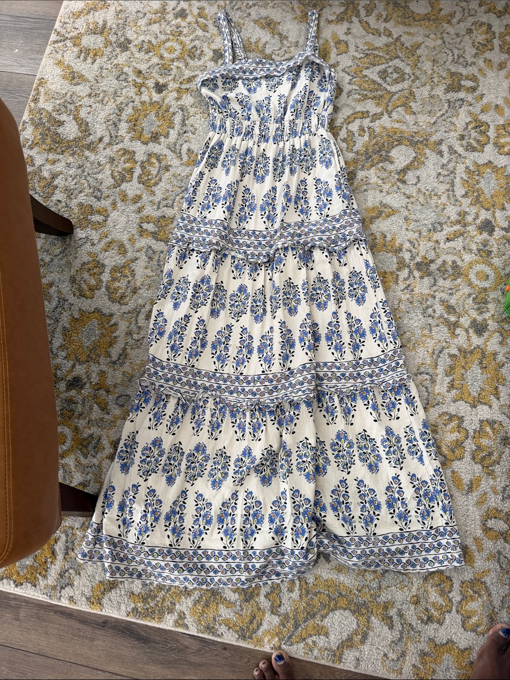 Sincerely Jules White Maxi Dress with Blue Floral Print